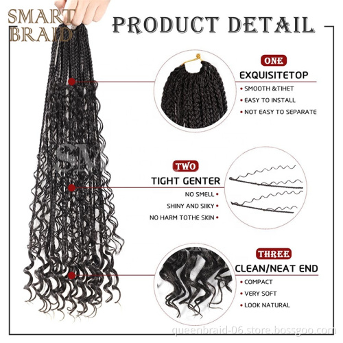 Goddess Box Braids Crochet Hair 18 Inch Faux Locs Crochet Hair Three Braids with Curly Hair in Middle and Ends Synthetic Braids